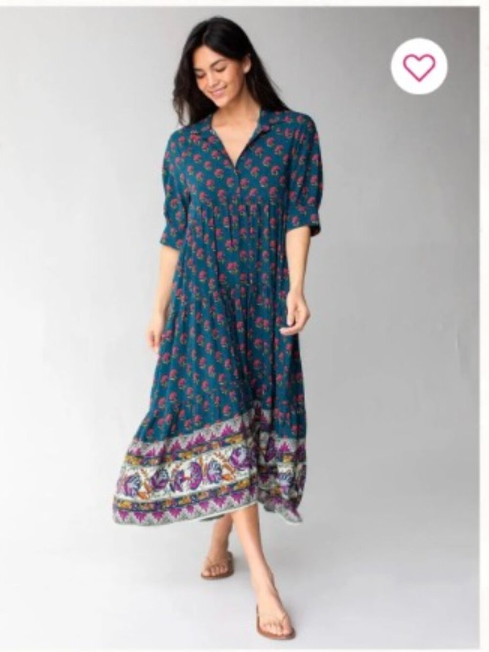 Natural Life Rebecca Midi Dress M Teal Blue Floral Short Sleeve Pockets Boho